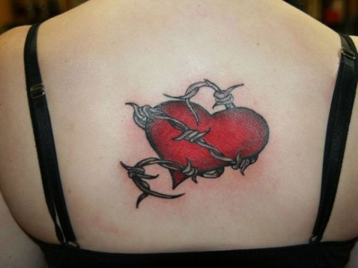 Heart & Wire Tattoo On Back