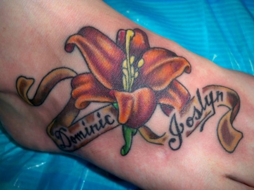 Lily Flower Tattoo On Foot