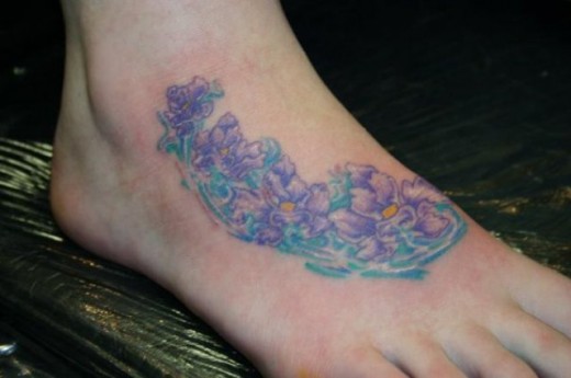 Flowers Tattoo On Foot