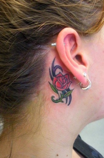 Little Rose Tattoo Behind Ear