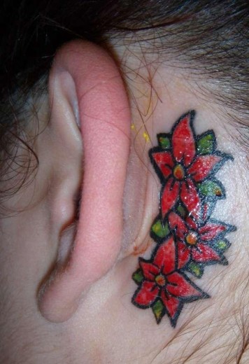 Lovely Flowers Tattoo Behind Ear