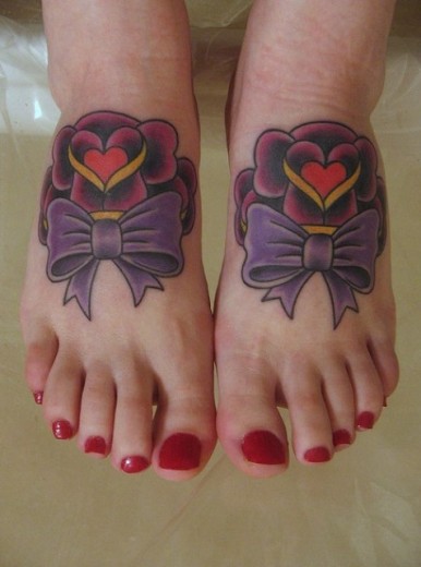 Nice Bow Tattoo On feet