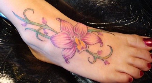 Orchid Flower Tattoo On Foot