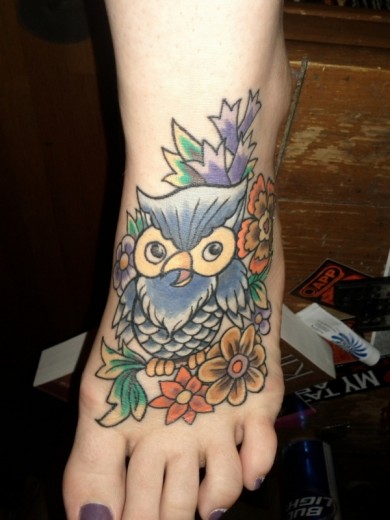 Owl Tattoo On Foot