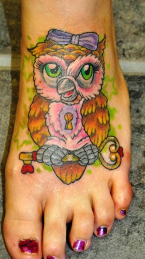 Owl Tattoo On Foot