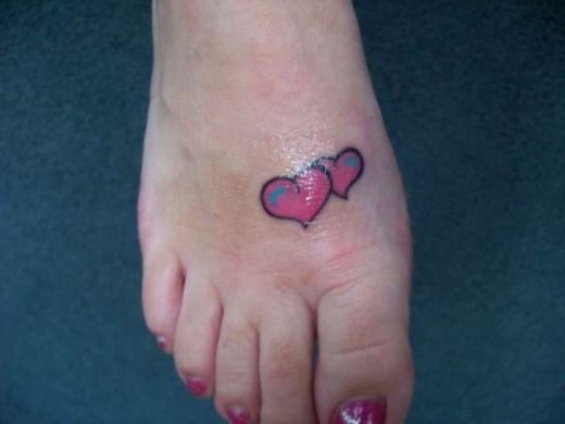 Pink Hearts Tattoo On Foot