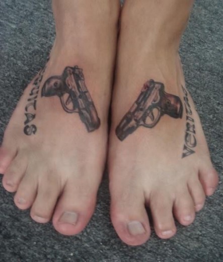 Pistols Tattoo On Feet