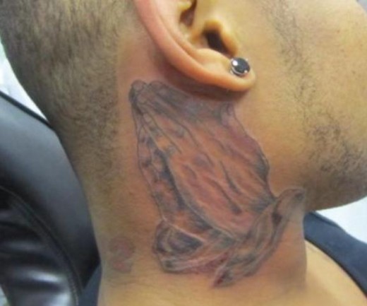 Praying Hands Tattoo On Neck