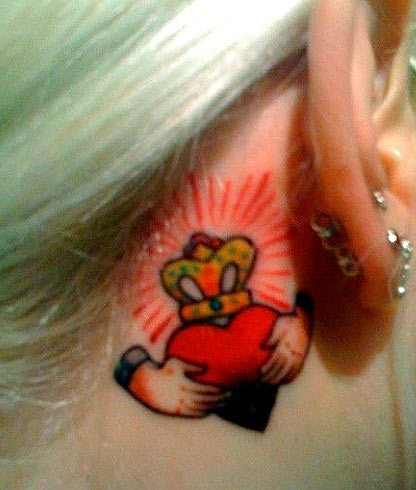 Red Heart Tattoo Behind Ear