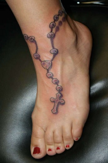 Rosary Tattoo On Foot