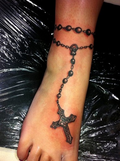 Rosary Tattoo On Foot