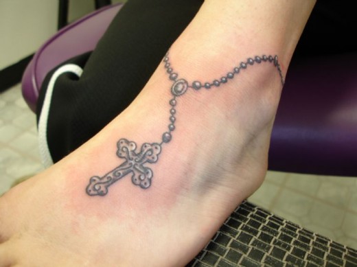 Beautiful Rosary Tattoo On Foot