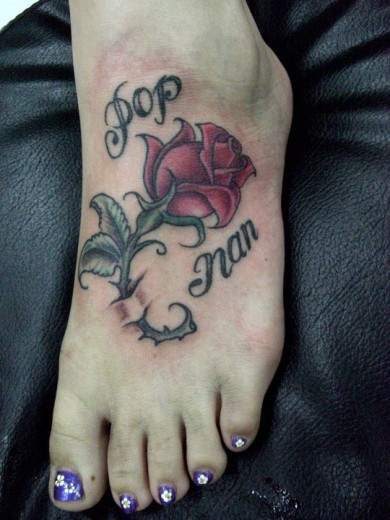 Rose Flower Tattoo On Foot