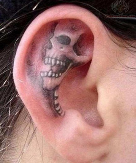 Scary Skull Tattoo On Ear