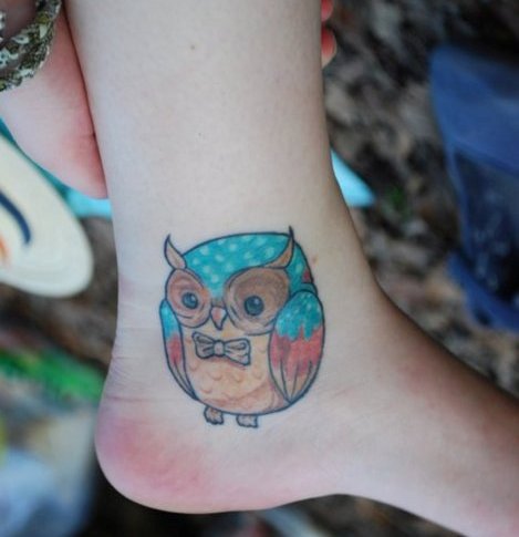 Small Owl Tattoo On Ankle