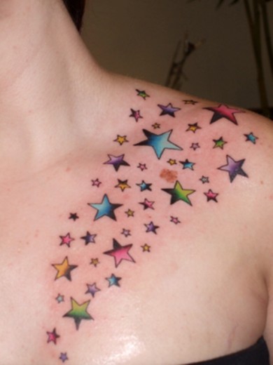 Colorful Stars Tattoo On Shoulder