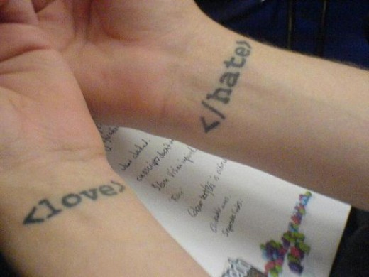 Love Hate Tattoo On Wrist