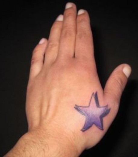 Purple Star Tattoo On Hand