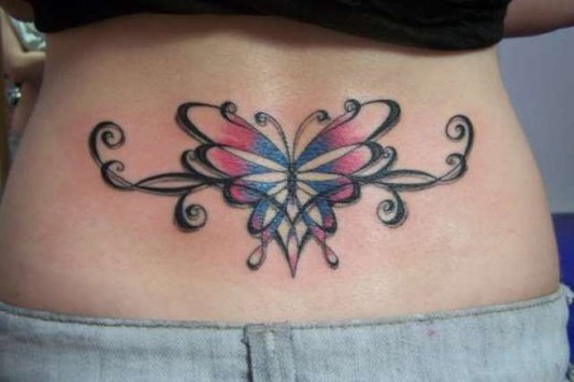 colorful-tribal-lower-back-tattoo