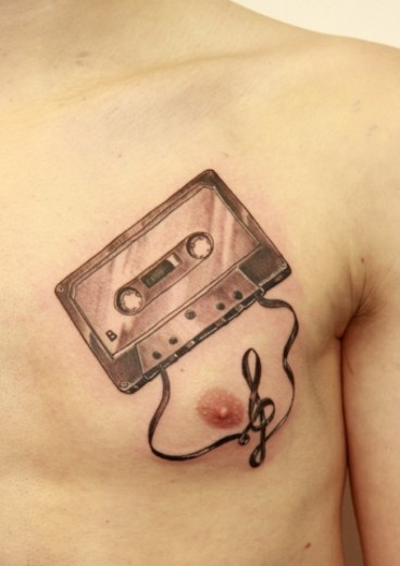 Cassette Tattoo On Chest