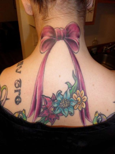 Graceful Bow Tattoo On Neck