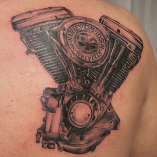 Harley Engine Tattoo On Back