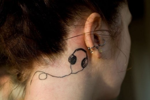 Headphones Tattoo Behind Ear