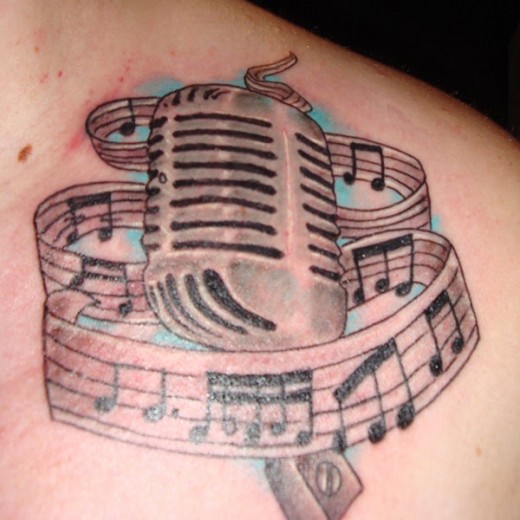 Microphone With Notes Tattoo
