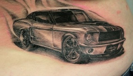 Mustang Car Tattoo On Waist
