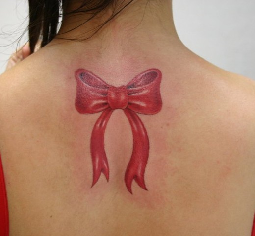 Red Bow Tattoo On Back