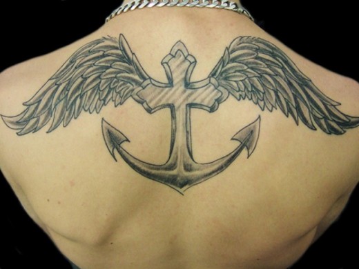 Anchor Wings Tattoo On Back