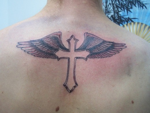 Cross Wings Tattoo On Back