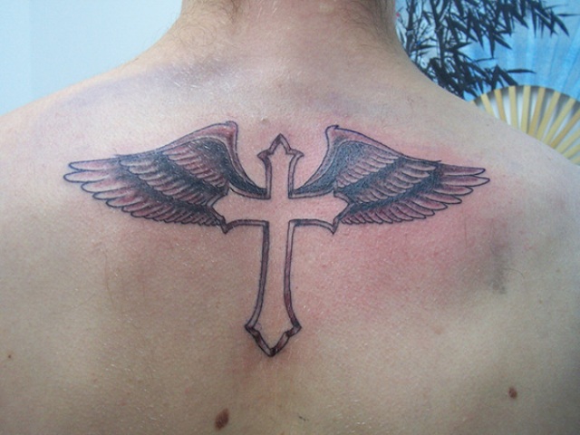 Cross Tattoo on Back of Neck with Wings - wide 6