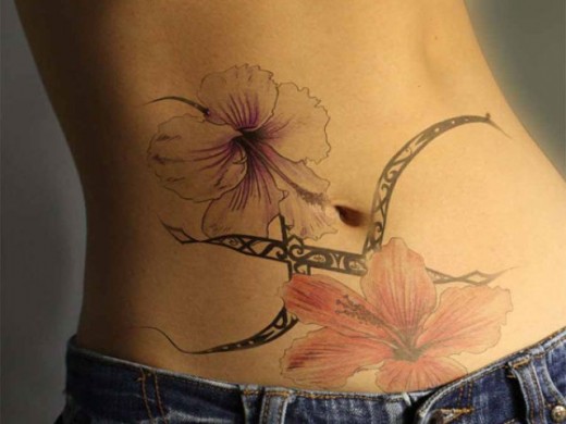 Hibiscuses Tattoo On Belly