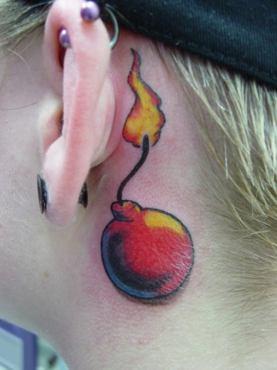 Bomb Tattoo Behind Ear