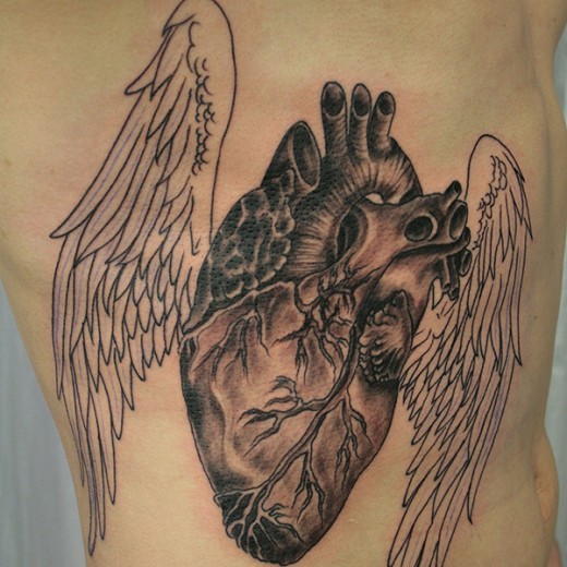 Heart Wings Tattoo On Rib