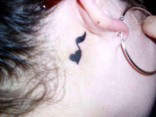 Music Heart Tattoo Behind Ear
