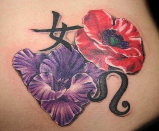 Poppy & Gladiola Tattoo On Waist