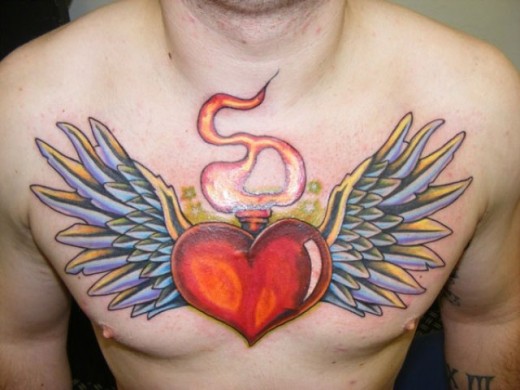 Red Heart Tattoo On Chest