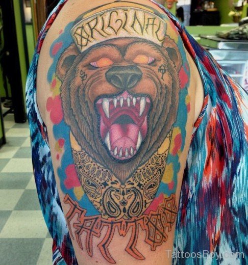 Angry Bear Tattoo On Shoulder