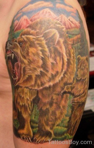 Bear & Cub Tattoo On Shoulder