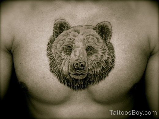 Bear Face Tattoo On Chest