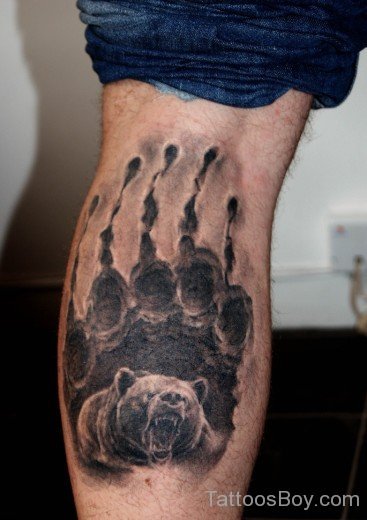 Bear In Claw Leg Tattoo