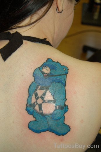 Blue Bear Tattoo On Shoulder Back