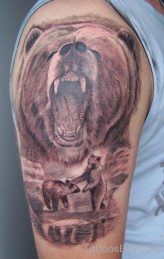 Fighting Bears Shoulder Tattoo