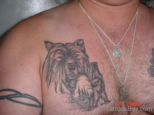 Grey Ink Bears Tattoo On Chest