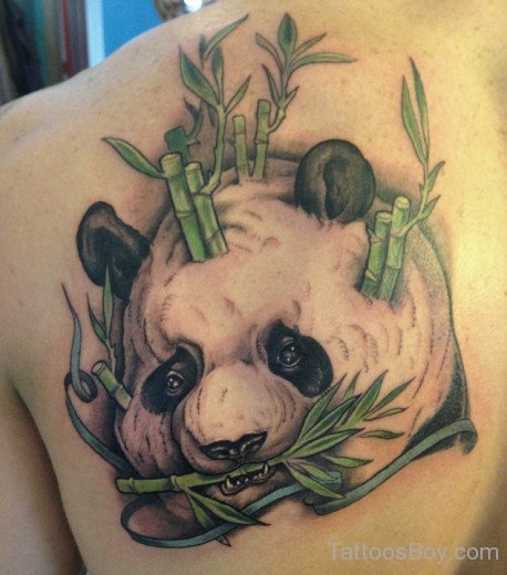 Panda Bear Face Tattoo On Shoulder Back