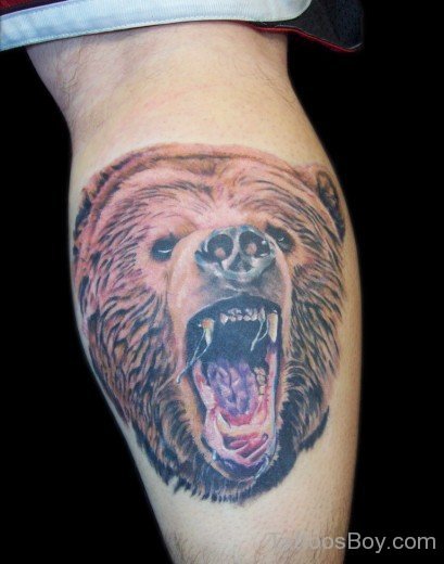 Roaring Bear Tattoo On Back Leg