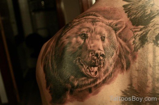 Shoulder Back Realistic Bear Tattoo