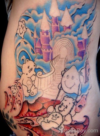 Teddy Bear World Tattoo On Rib